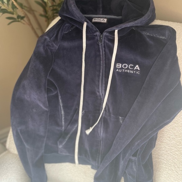 Y2K BOCA  2000 retro velour navy sweater - Picture 1 of 5